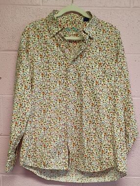Alan Flusser White Button-Down Shirt with Multicolor Floral Print